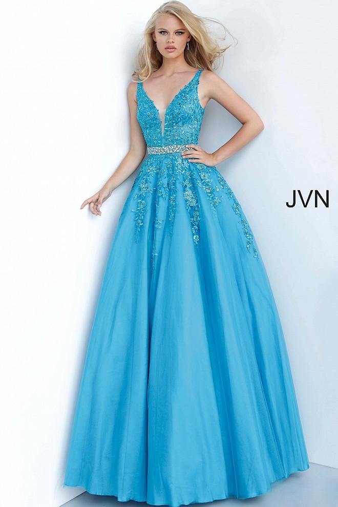 JVN By Jovani Long Ball Gown JVN00925 Turquoise - The Dress Outlet Jovani