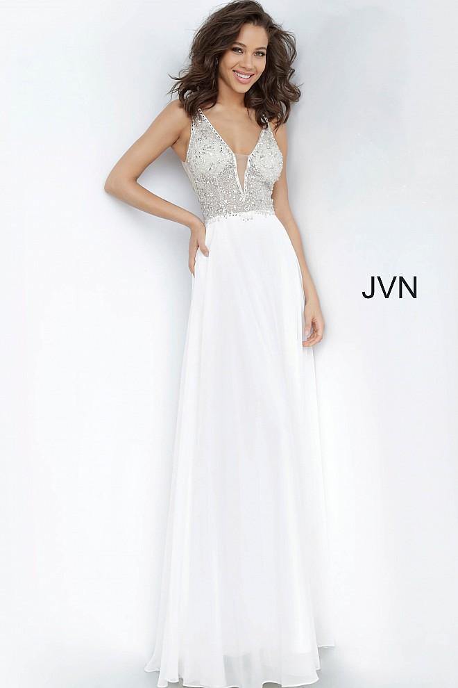 JVN By Jovani Long Prom Dress JVN00944 Off White - The Dress Outlet Jovani