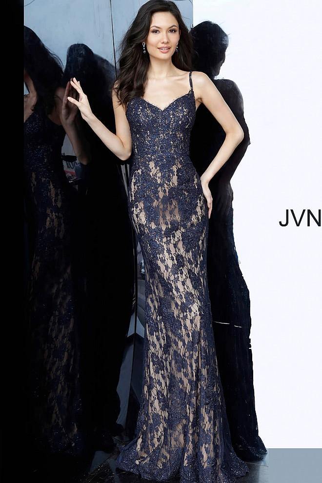 JVN By Jovani Form Fitting Lace Prom Long Dress JVN02013 - The Dress Outlet Jovani