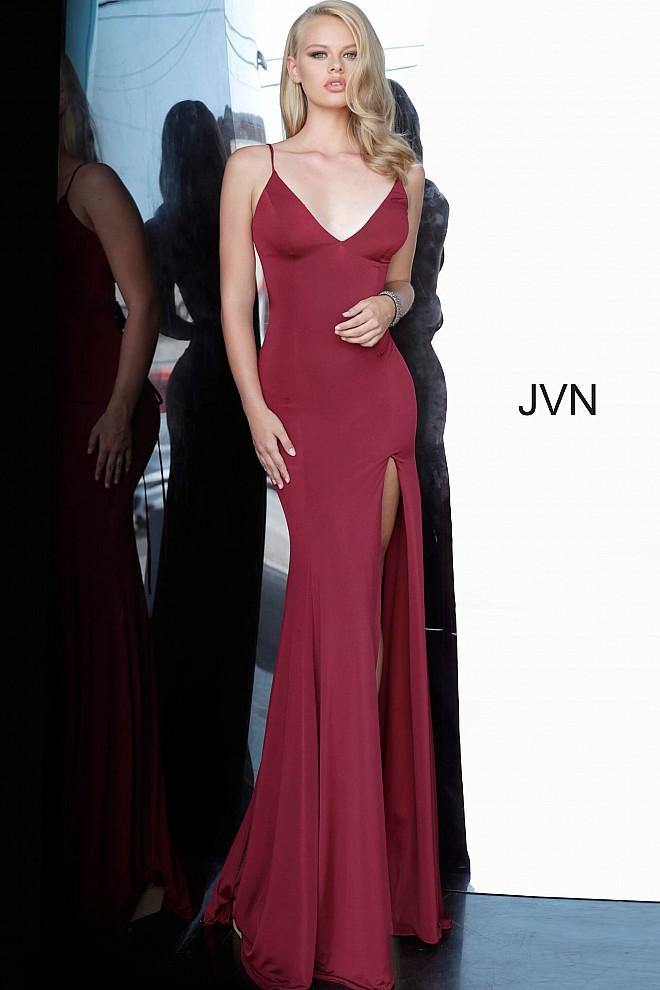 JVN By Jovani Long Prom Dress JVN02071 Burgundy - The Dress Outlet Jovani