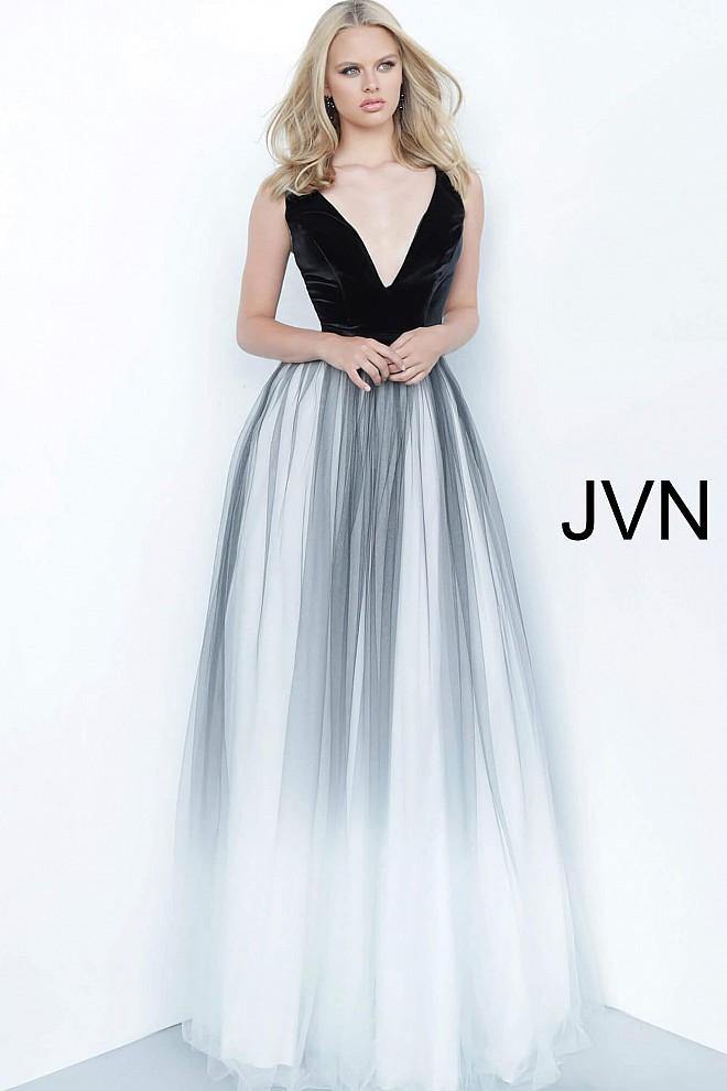 JVN By Jovani Long Prom Ballgown JVN2060 Black/White - The Dress Outlet Jovani