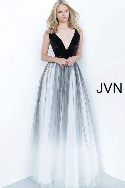 JVN By Jovani Long Prom Ballgown JVN2060 Black/White - The Dress Outlet Jovani