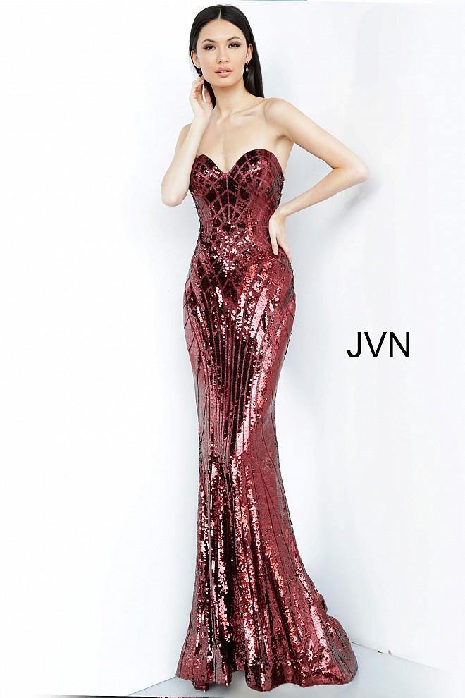 JVN By Jovani Long Prom Gown JVN2239 Burgundy - The Dress Outlet Jovani