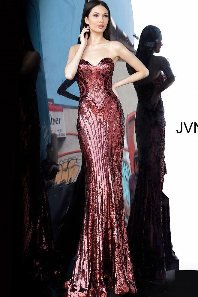 JVN By Jovani Long Prom Gown JVN2239 Burgundy - The Dress Outlet Jovani