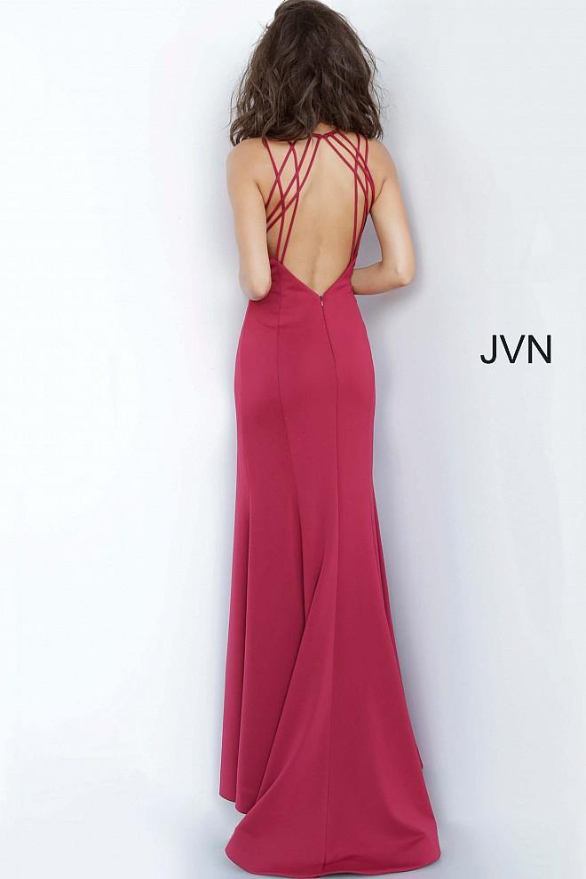 JVN By Jovani Long Halter Prom Dress JVN2281 Wine - The Dress Outlet Jovani