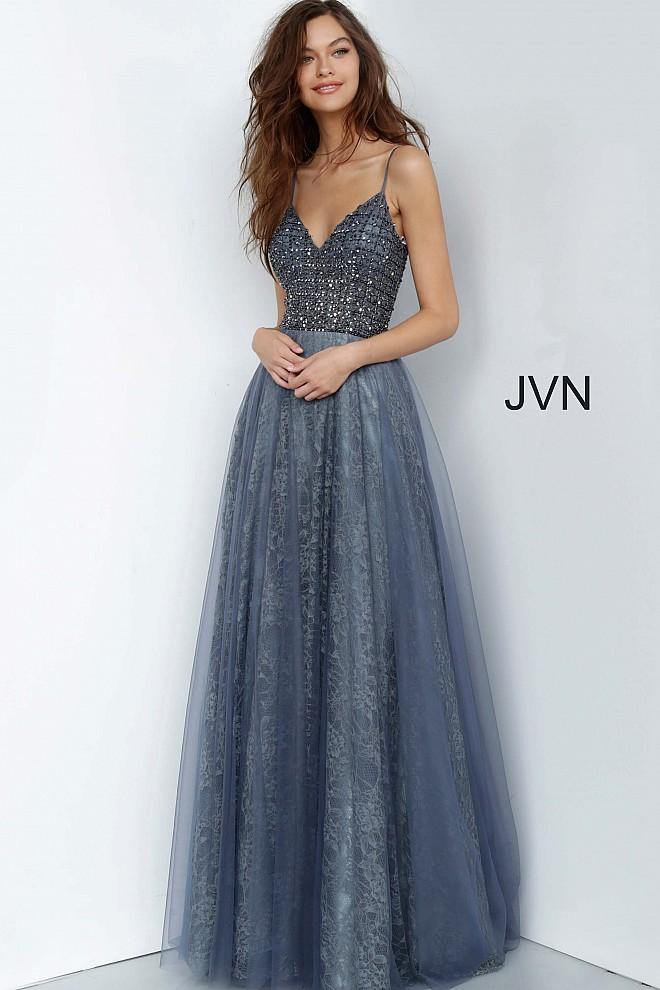 JVN By Jovani Long Formal Prom Dress JVN2550 Grey - The Dress Outlet Jovani