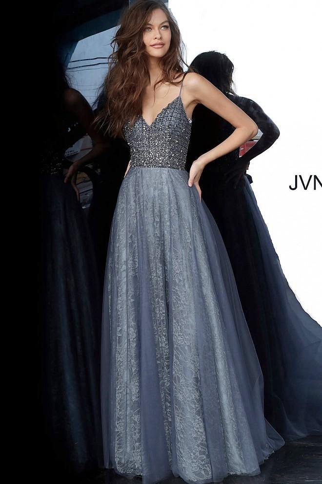 JVN By Jovani Long Formal Prom Dress JVN2550 Grey - The Dress Outlet Jovani