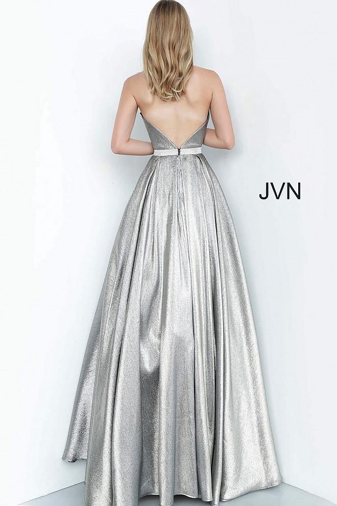 JVN By Jovani Long Halter Prom Gown JVN4187 Silver - The Dress Outlet Jovani