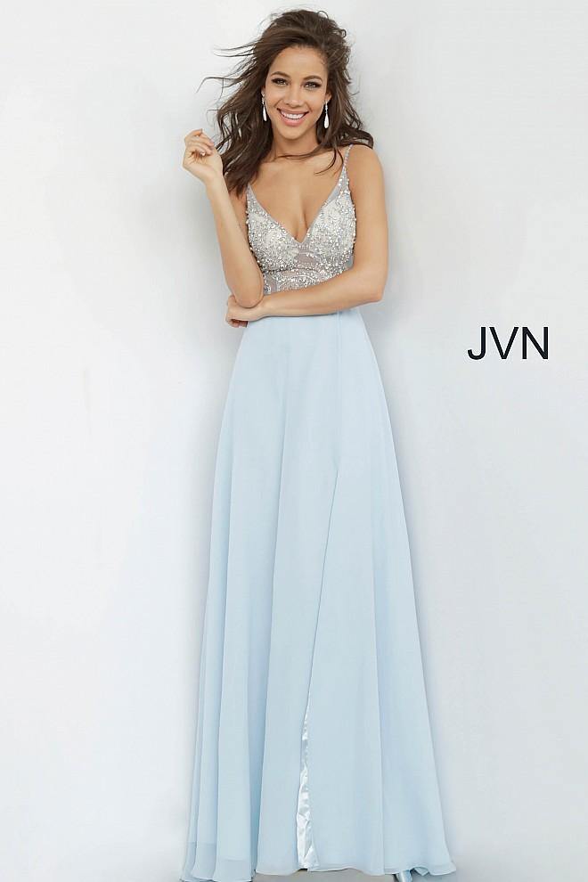 JVN By Jovani Long Prom Gown JVN4410 Light Blue - The Dress Outlet Jovani