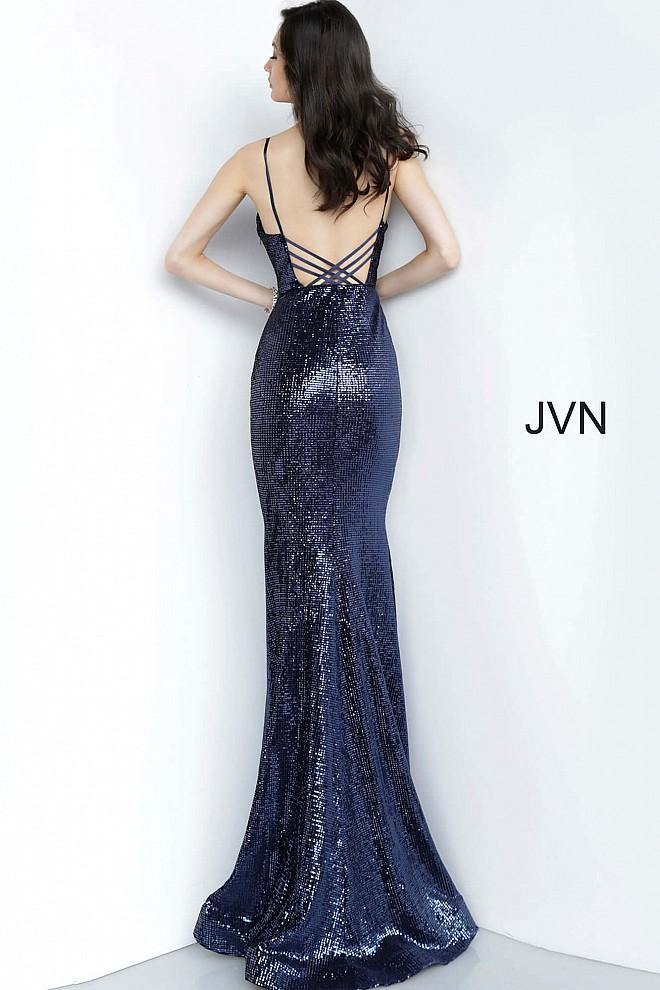 JVN By Jovani Long Formal Prom Dress JVN4696 Navy - The Dress Outlet Jovani