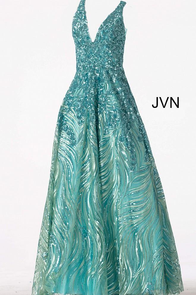 JVN By Jovani Long Formal V Neck Ball Gown JVN60641 - The Dress Outlet Jovani