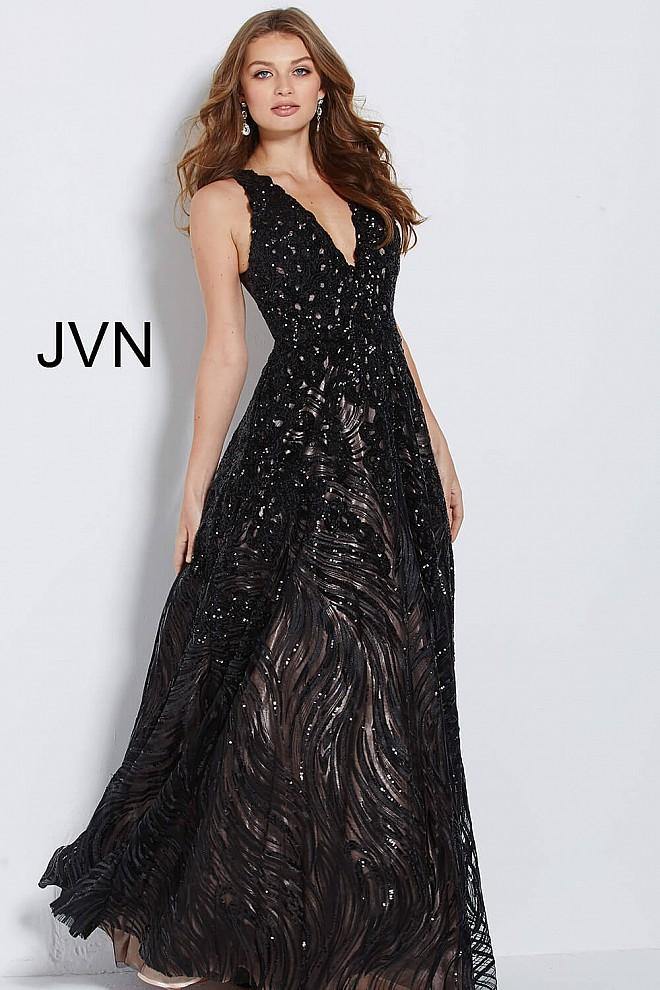 JVN By Jovani Long Formal V Neck Ball Gown JVN60641 - The Dress Outlet Jovani