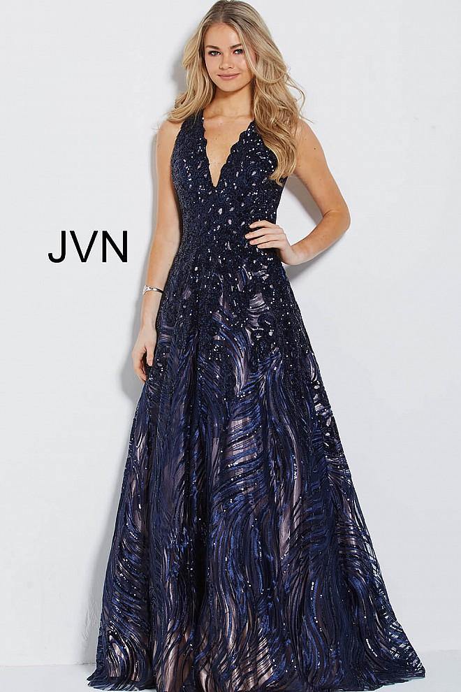 JVN By Jovani Long Formal V Neck Ball Gown JVN60641 - The Dress Outlet Jovani