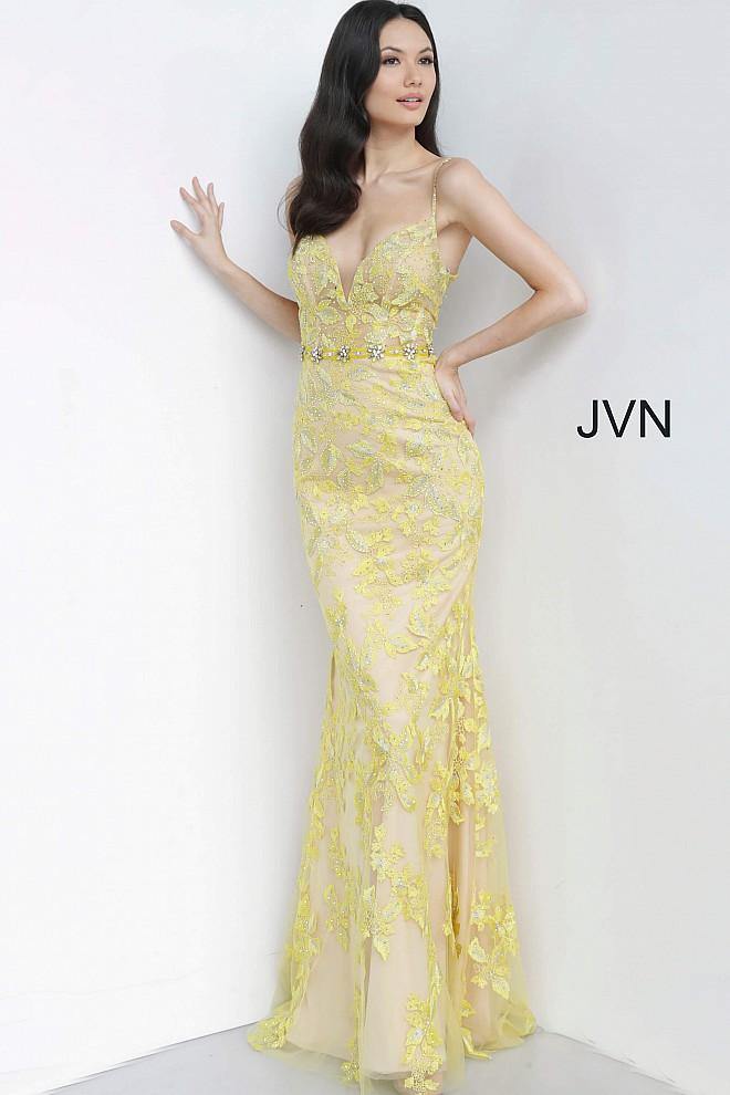 JVN By Jovani Spaghetti Straps Prom Lace Dress JVN62330 - The Dress Outlet Jovani