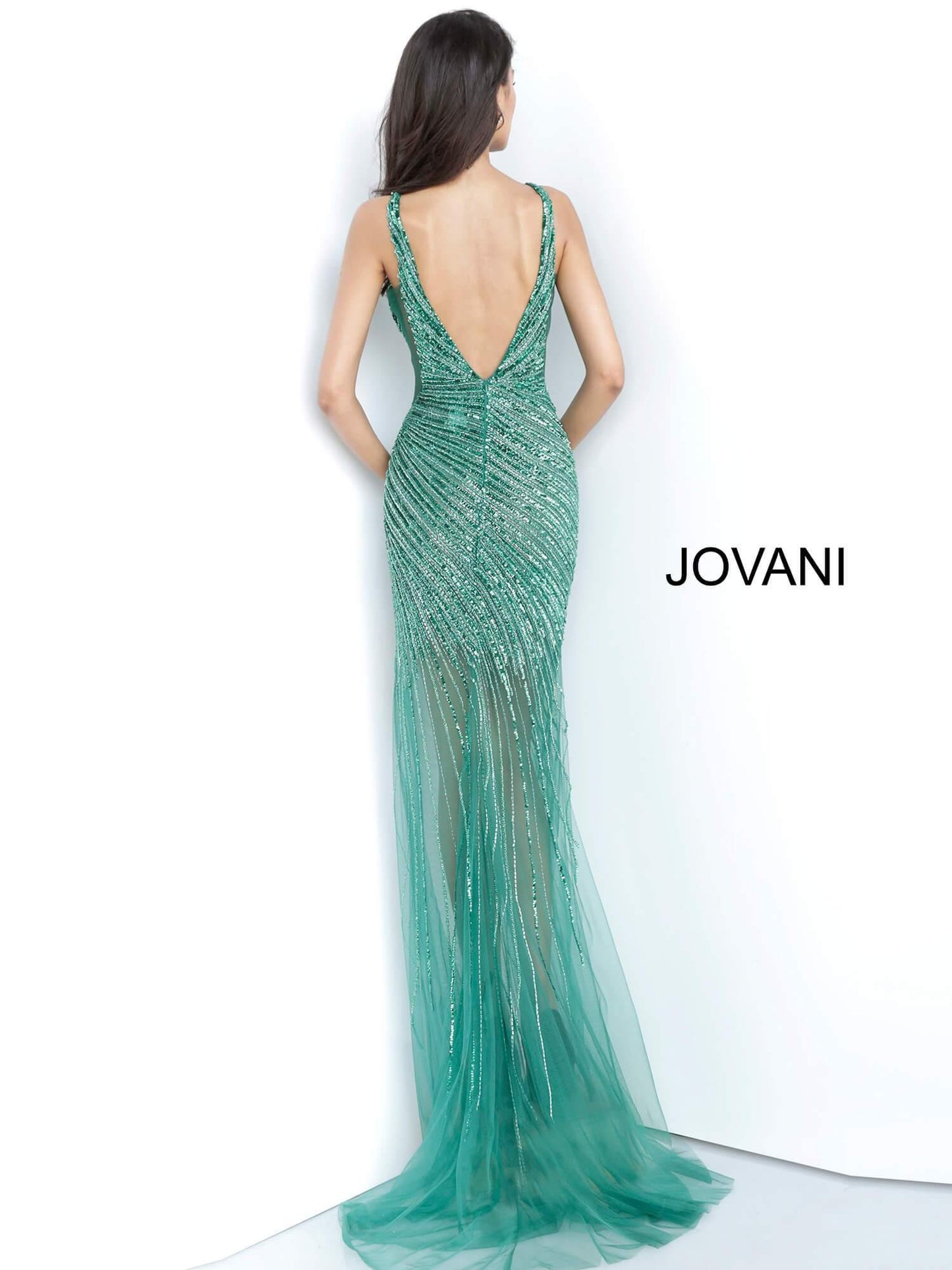 JVN By Jovani Sleeveless V-Neck Open Back Long Dress JVN63405 - The Dress Outlet Jovani