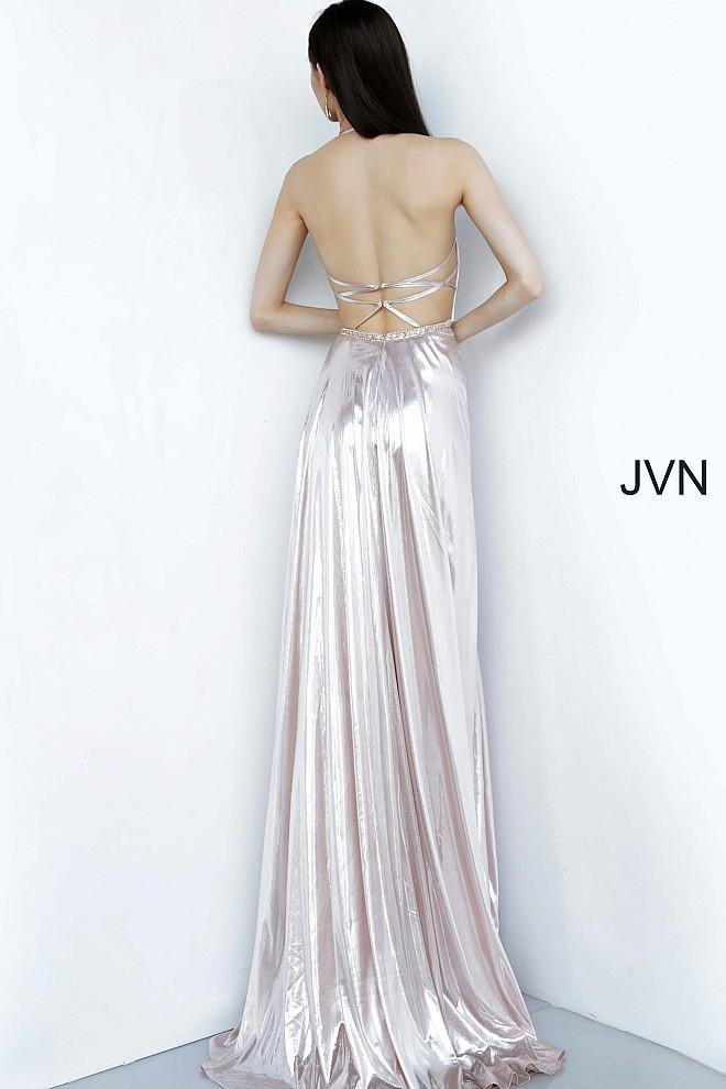 JVN By Jovani Long Halter Prom Dress JVN68195 Pink - The Dress Outlet Jovani