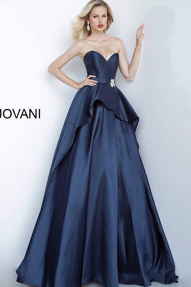 JVN by Jovani Long formal Prom Gown JVN68377 Navy - The Dress Outlet Jovani