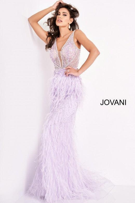 Jovani 03023 Prom Long Sleeveless Feather Dress Lilac