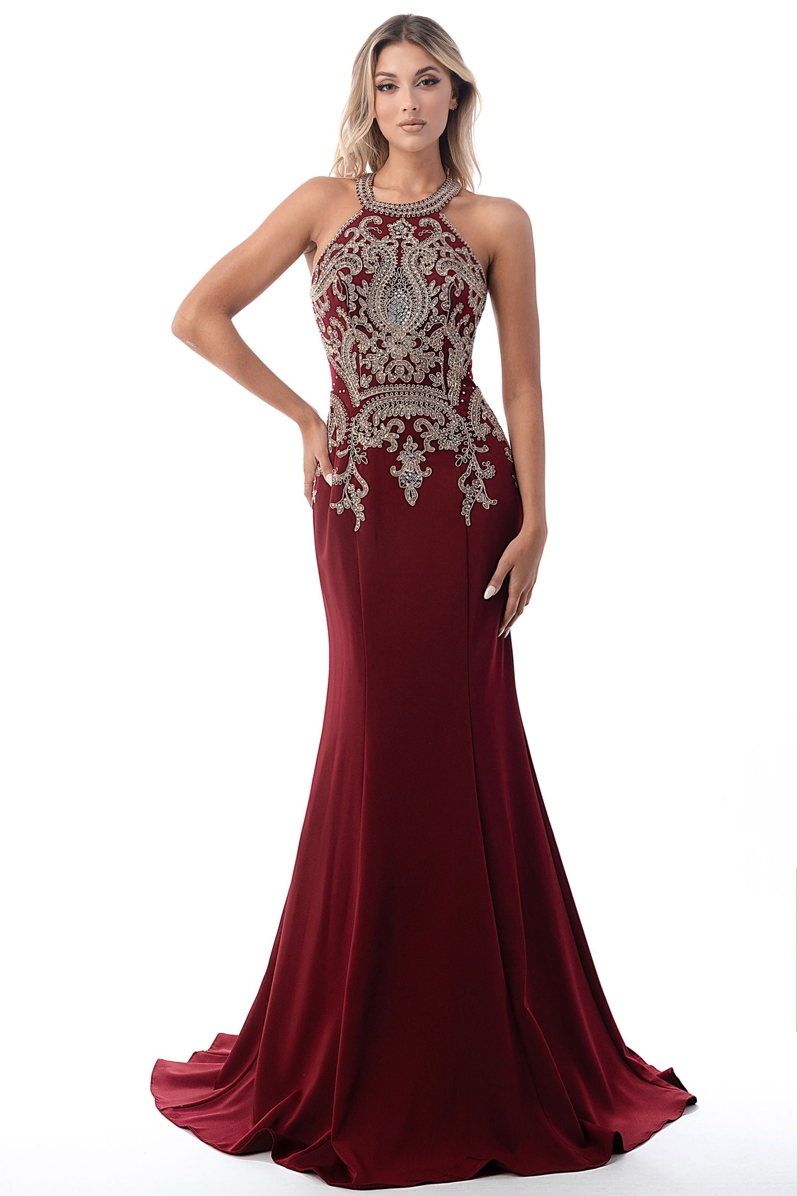 Prom Dresses Beaded Long Formal Fitted Prom Dress Dusty Rose