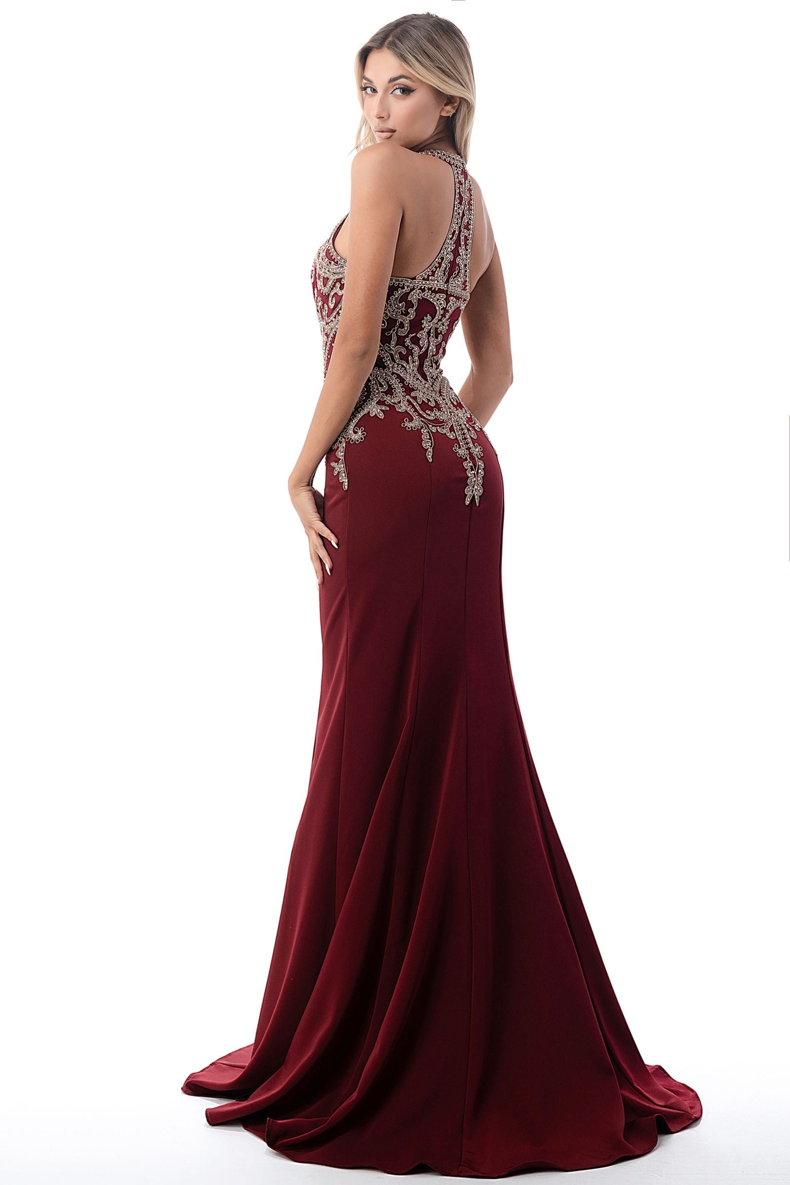 Prom Dresses Beaded Long Formal Fitted Prom Dress Dusty Rose