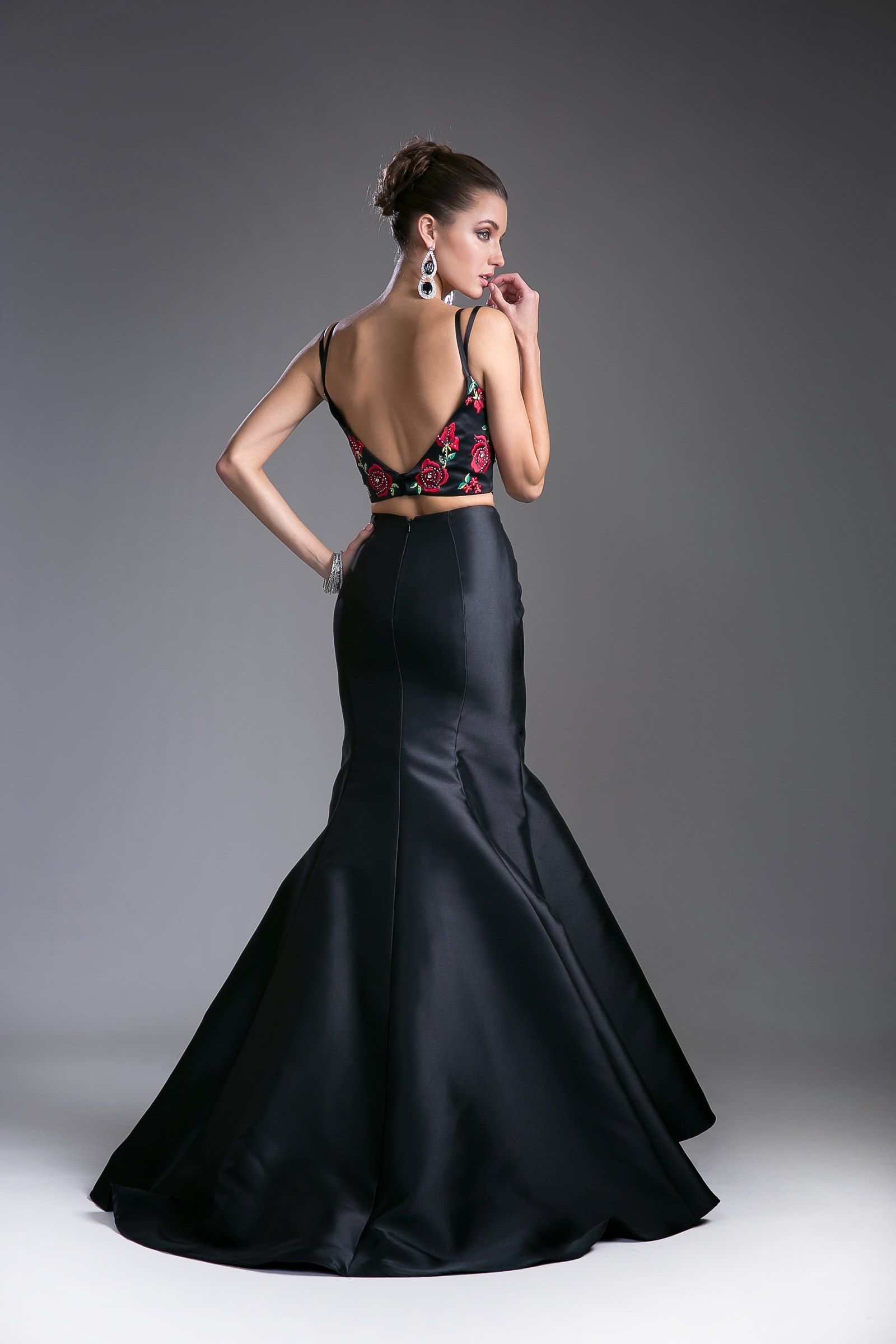 LaDivine KC1737 Two Piece Long Prom Dress in Black