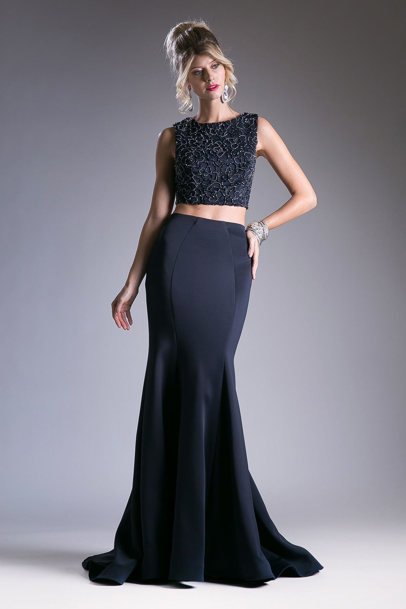 Prom Dresses Beaded Formal Long Fitted Prom Dress Navy