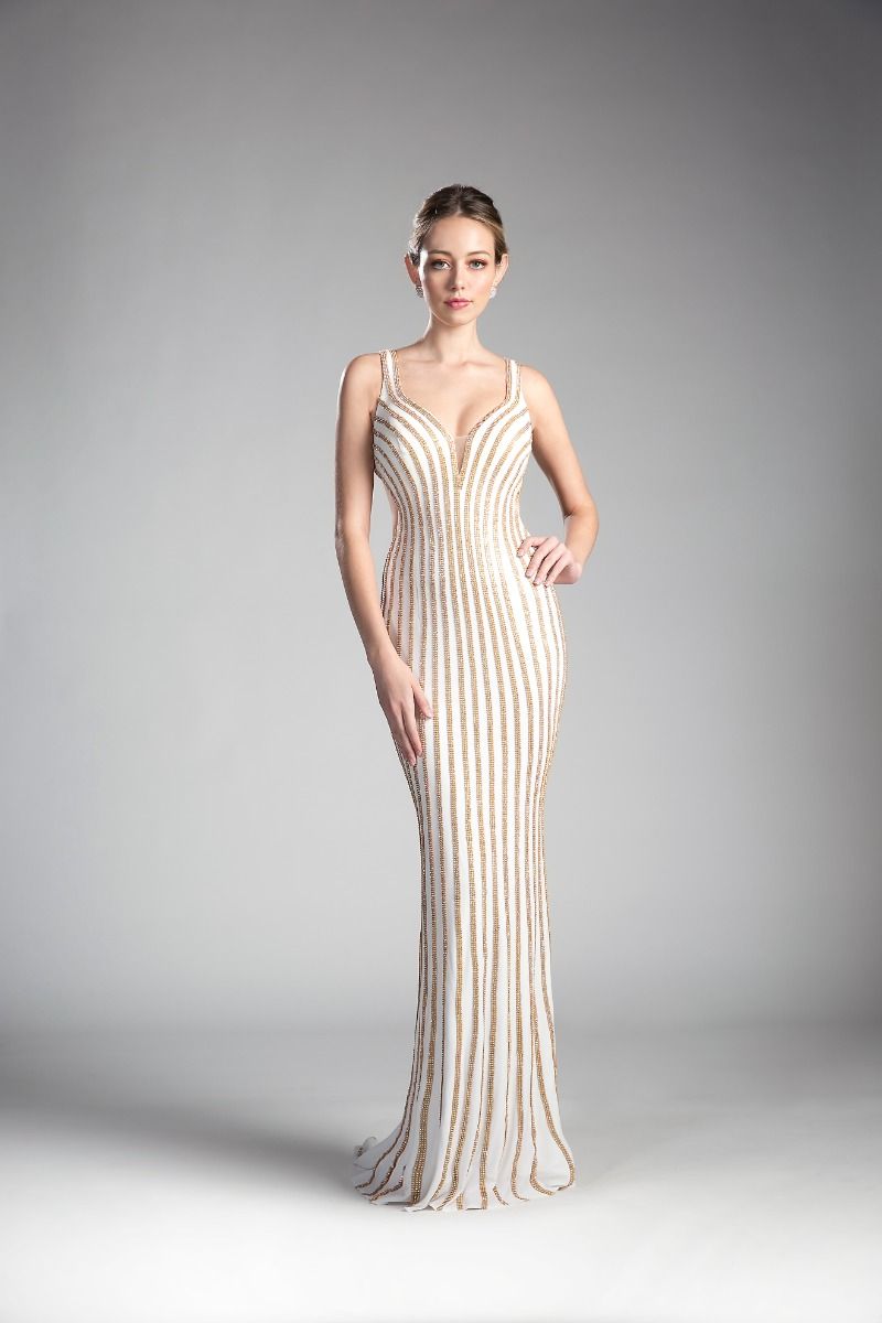 Prom Dresses Fitted Formal Long Beaded Prom Dress Cream Gold
