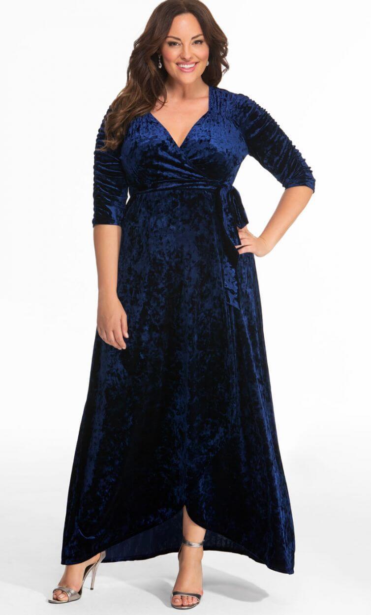 Kiyona Long Formal Plus Size Velvet Wrap Dress