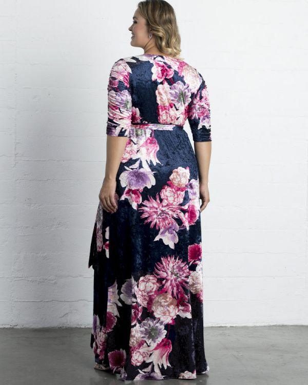 Kiyona Long Formal Plus Size Velvet Wrap Dress - The Dress Outlet