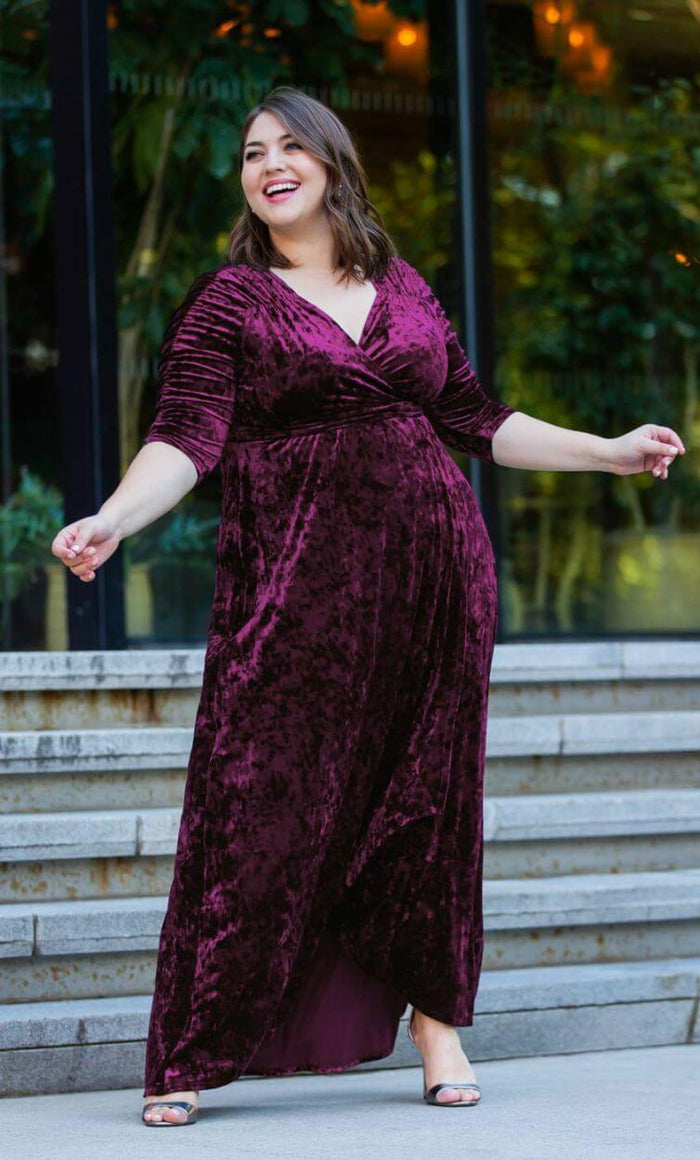 Kiyona Long Formal Plus Size Velvet Wrap Dress - The Dress Outlet Kiyonna