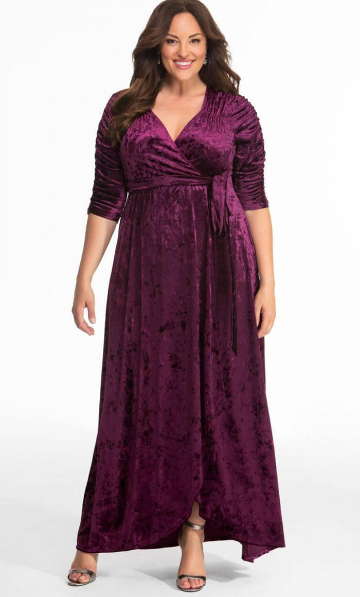 Kiyona Long Formal Plus Size Velvet Wrap Dress - The Dress Outlet Kiyonna