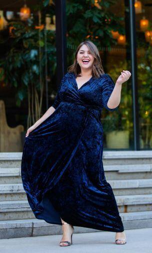 Kiyona Long Formal Plus Size Velvet Wrap Dress - The Dress Outlet Kiyonna