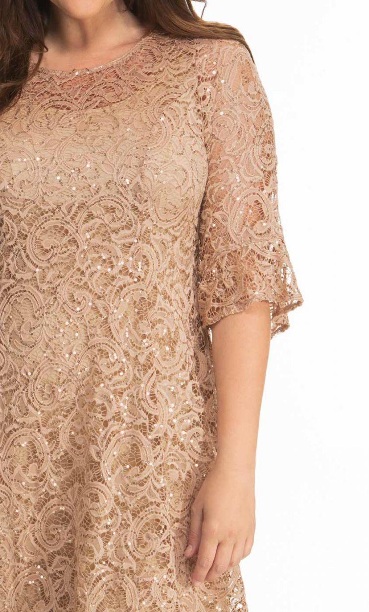 Kiyonna Long Sleeve Sequin Lace Cocktail Dress - The Dress Outlet Kiyonna