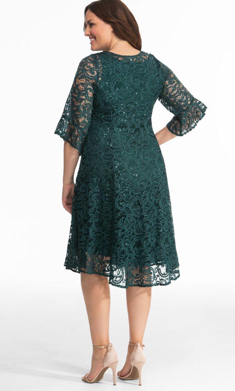 Kiyonna Long Sleeve Sequin Lace Cocktail Dress - The Dress Outlet Kiyonna