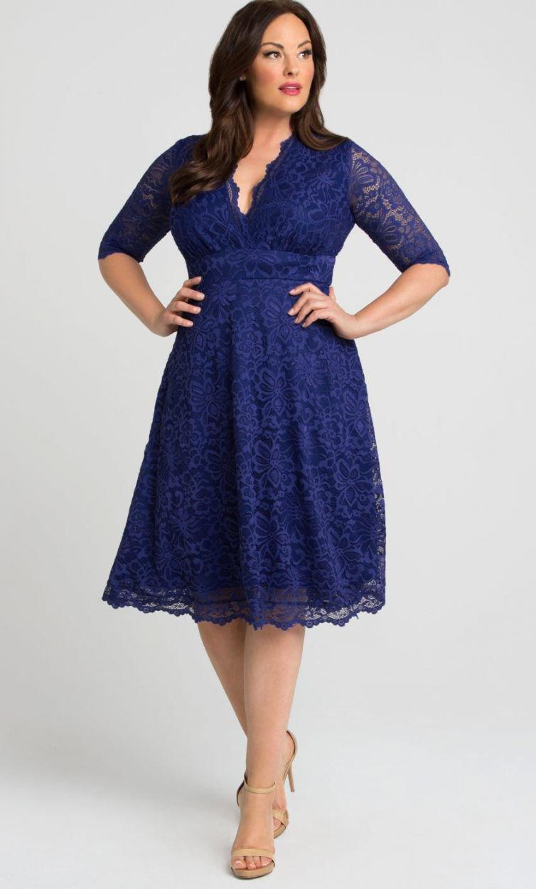 Kiyonna Short Lace Dress 3/4 Sleeve - The Dress Outlet Kiyonna