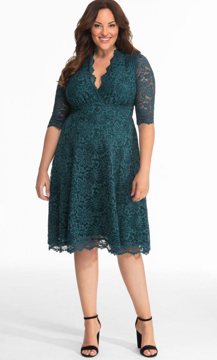 Kiyonna Short Lace Dress 3/4 Sleeve - The Dress Outlet Kiyonna