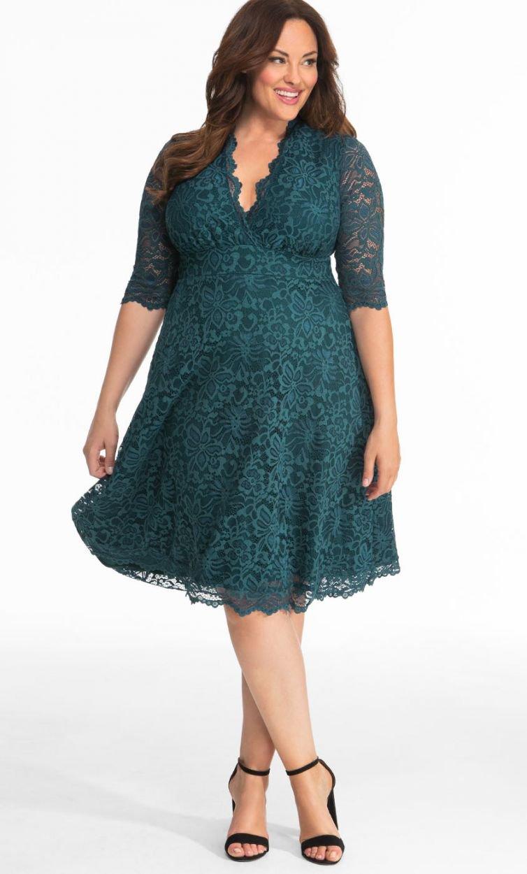 Kiyonna Short Lace Dress 3/4 Sleeve - The Dress Outlet Kiyonna