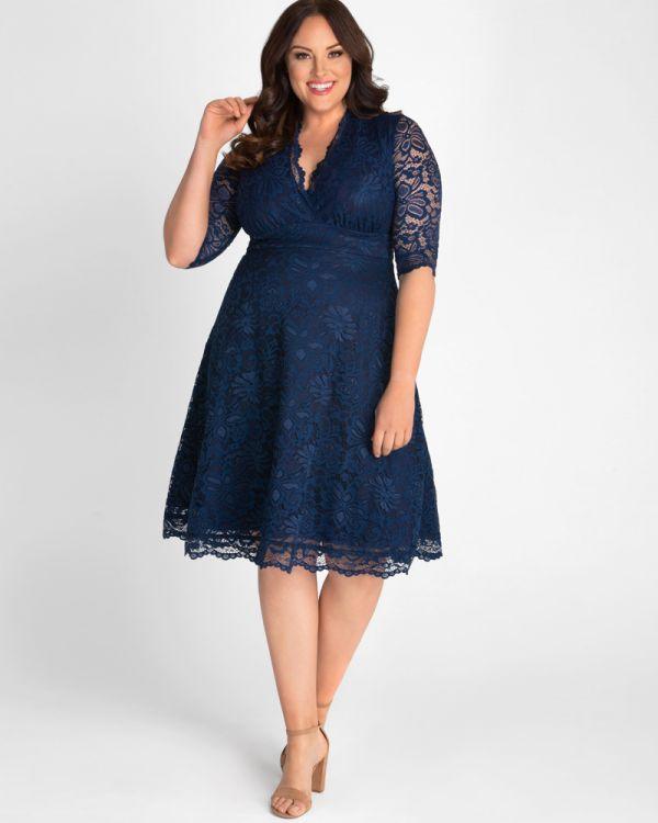 Kiyonna Short Lace Dress Long Sleeve - The Dress Outlet