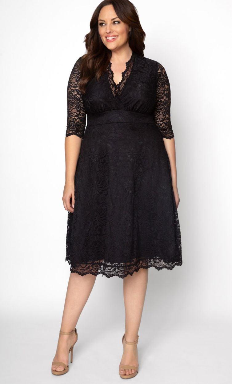 Kiyonna Short Lace Dress 3/4 Sleeve - The Dress Outlet Kiyonna