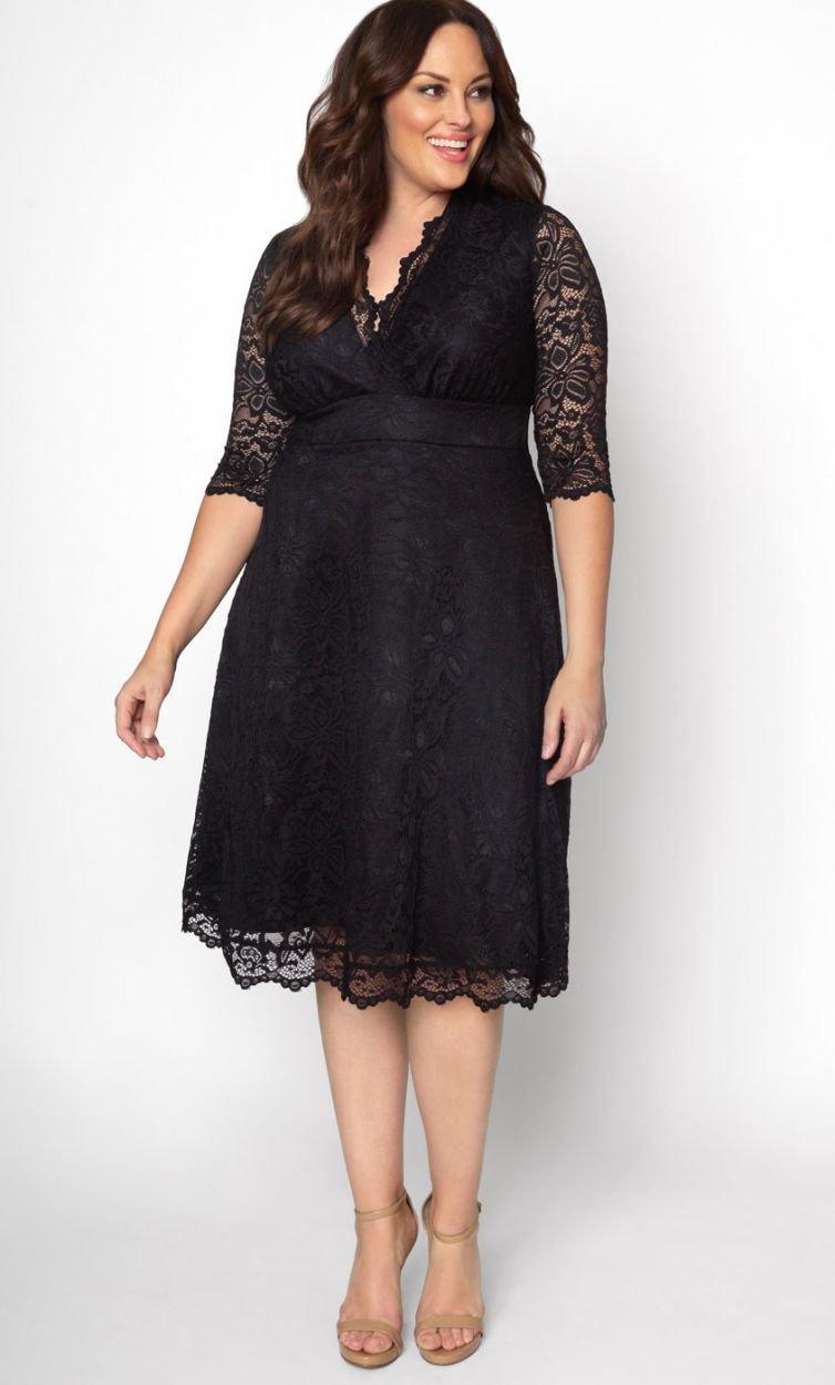 Kiyonna Short Lace Dress 3/4 Sleeve - The Dress Outlet Kiyonna