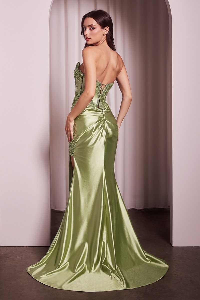 Prom Dresses Long Formal Fitted Lace Applique Prom Evening Dress Greenery