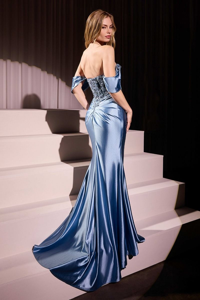 Prom Dresses Prom Long Formal Fitted Slit Dress Dusty Blue
