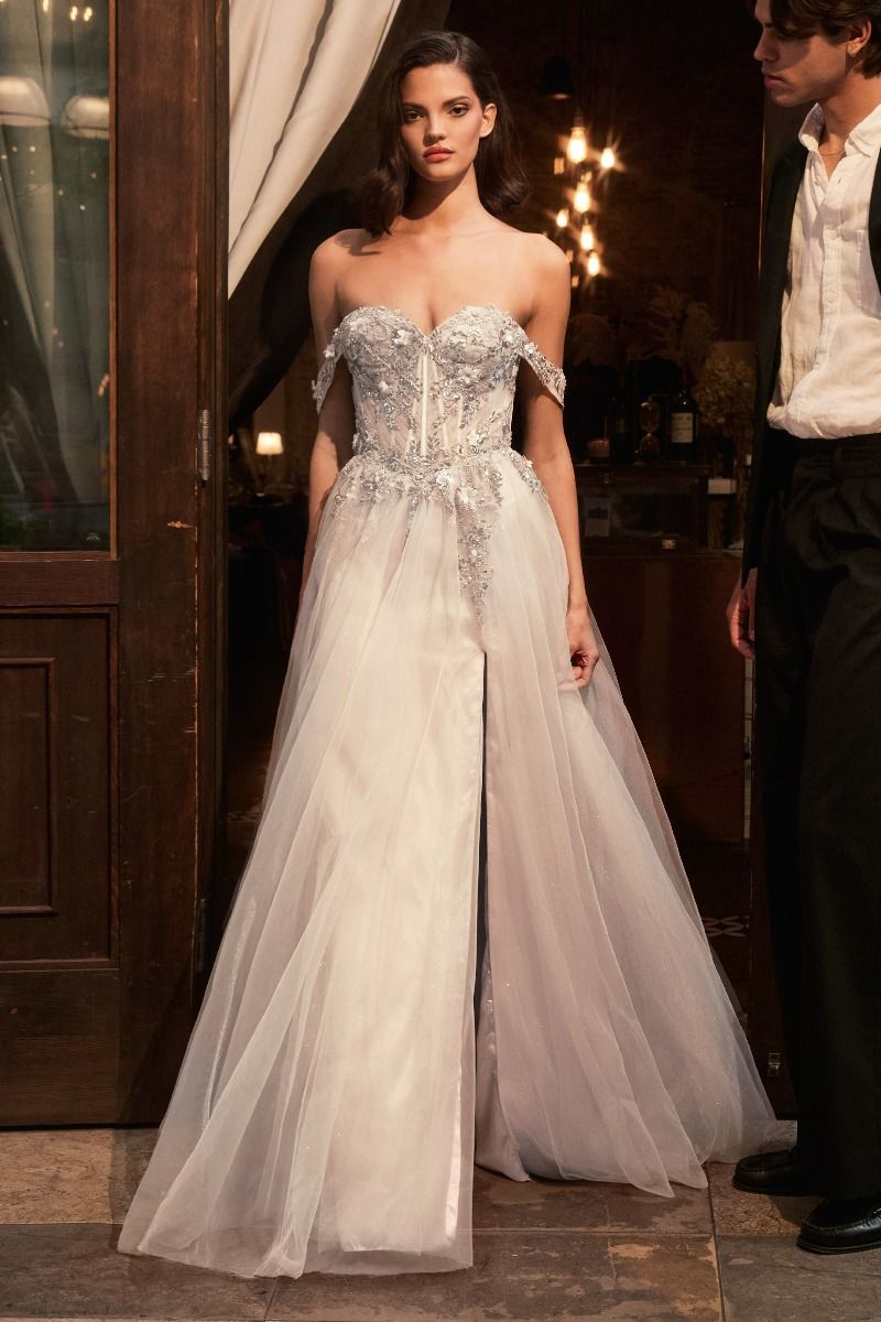 Wedding Dresses Glitter A Line 3D Floral Applique Wedding Dress Off White