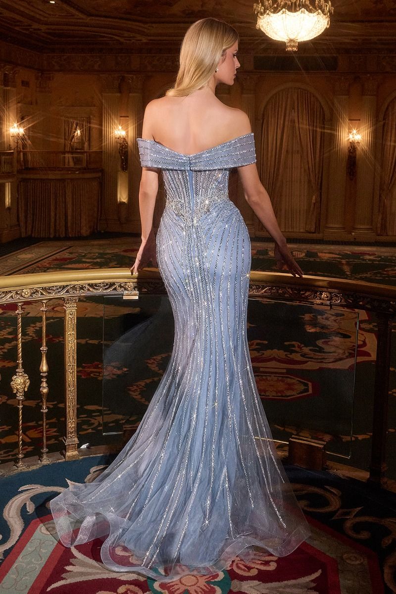 Prom Dresses Long Formal Corset Beaded Mermaid Prom Dress Smoky Blue