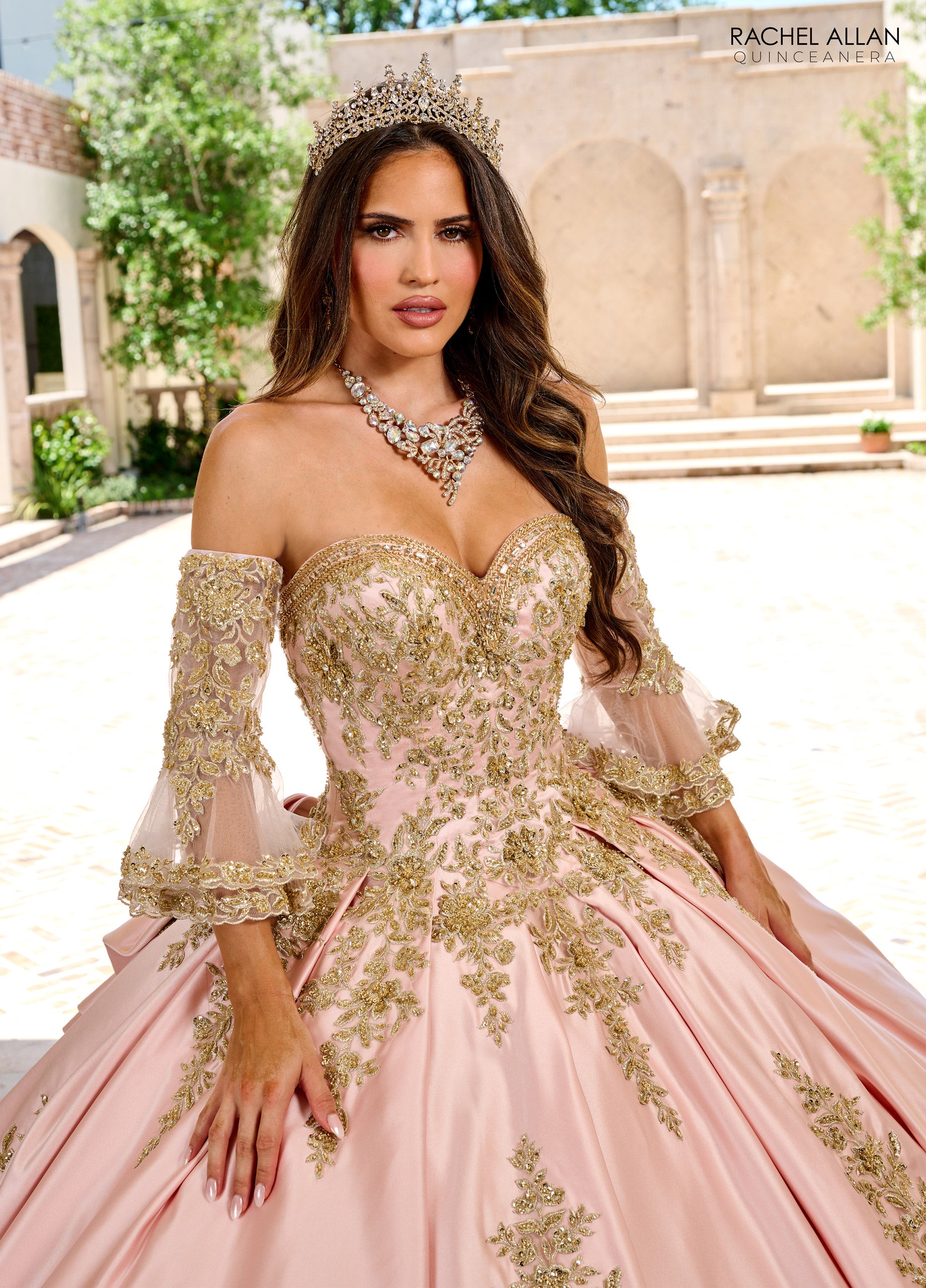 Quinceniera Dresses Beaded Ball Gown Long Quinceanera Dress Rose Pink Gold