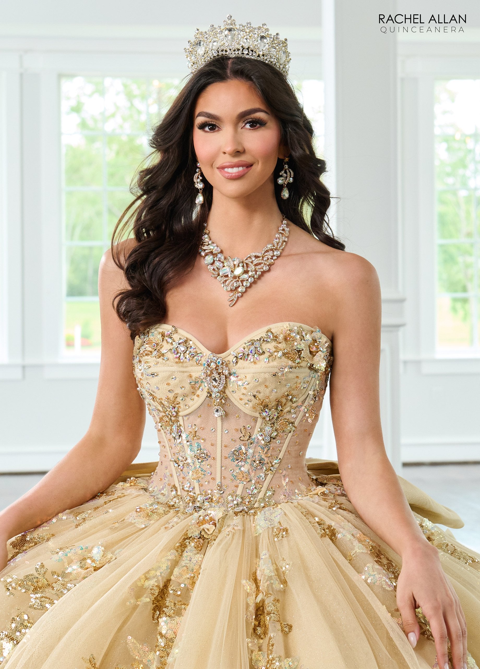 Quinceniera Dresses Long Ball Gown Sequin Quinceanera Dress Gold