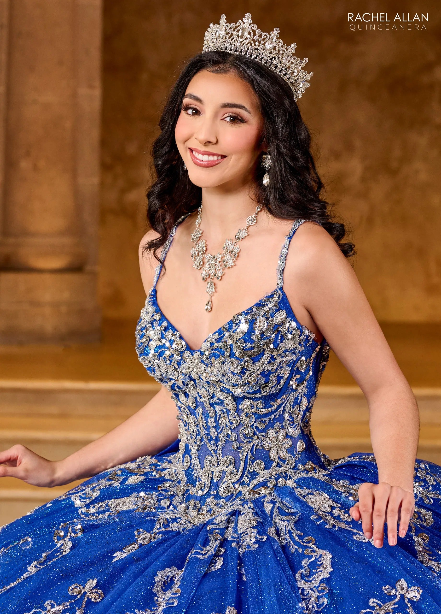 Royal Silver Sweetheart Floor Length Glitter Tulle Quinceanera Ball Gown with Metallic Appliques Rachel Allan RQ2202