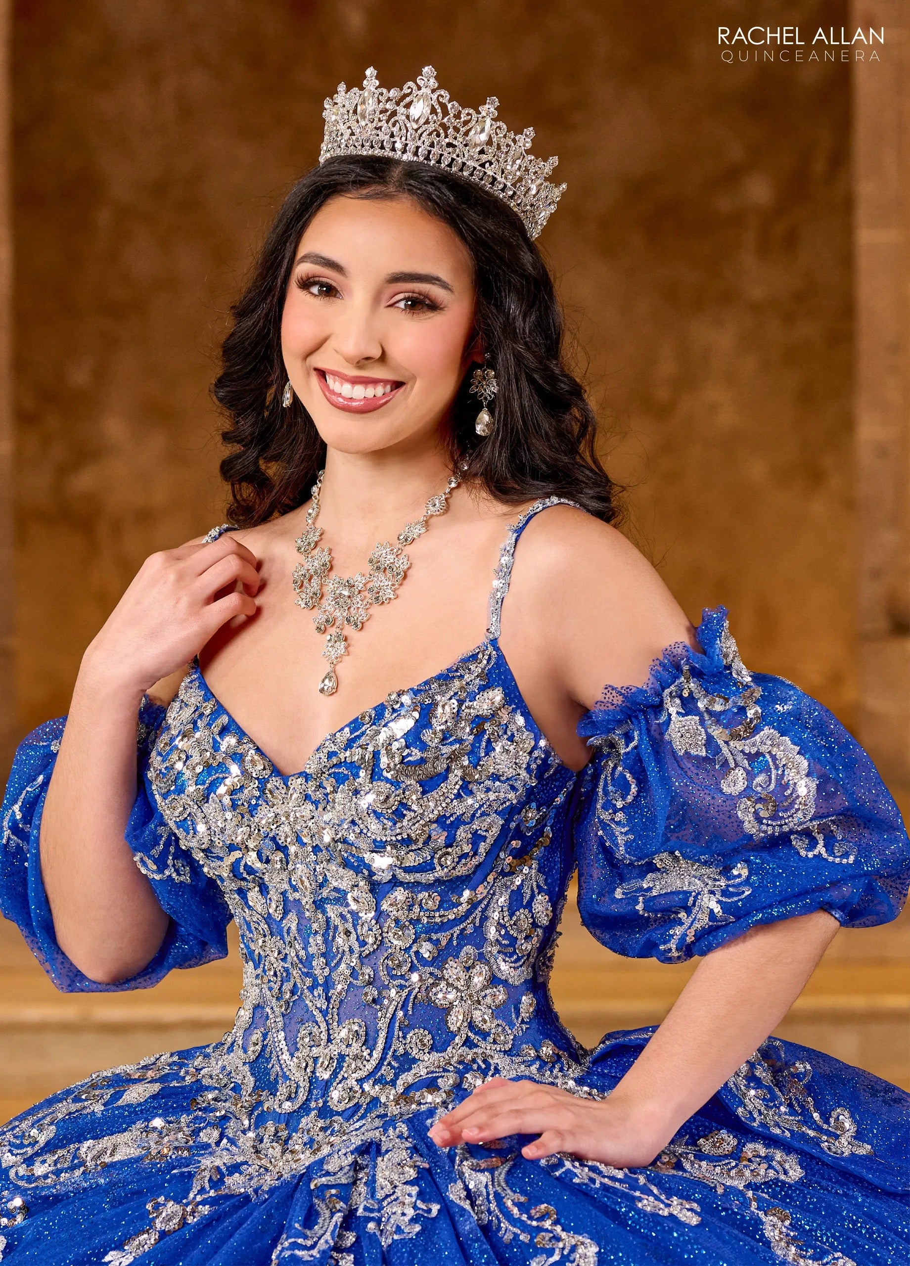 Royal Silver Sweetheart Floor Length Glitter Tulle Quinceanera Ball Gown with Metallic Appliques Rachel Allan RQ2202