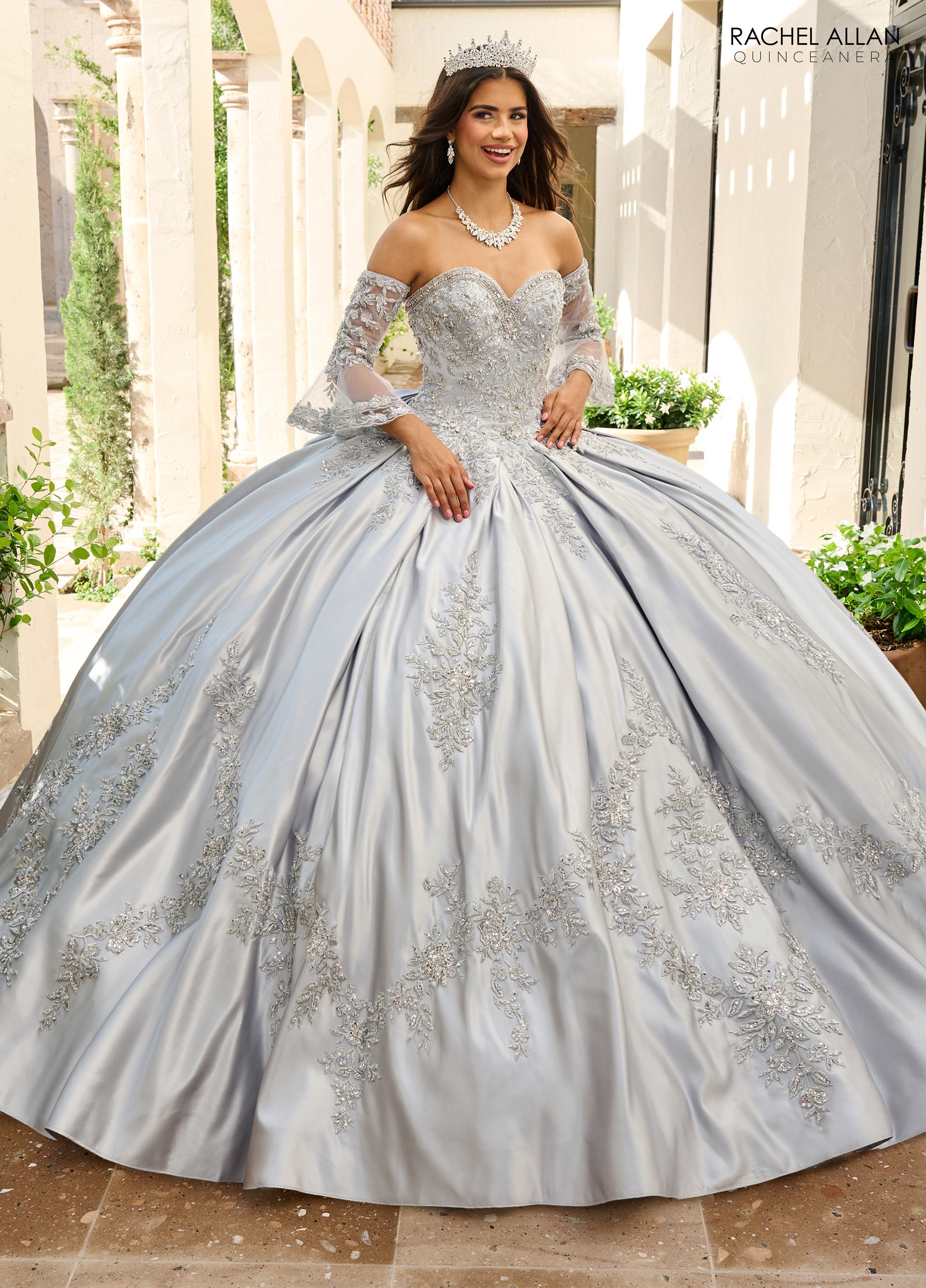 Quinceniera Dresses Beaded Ball Gown Long Quinceanera Dress Silver