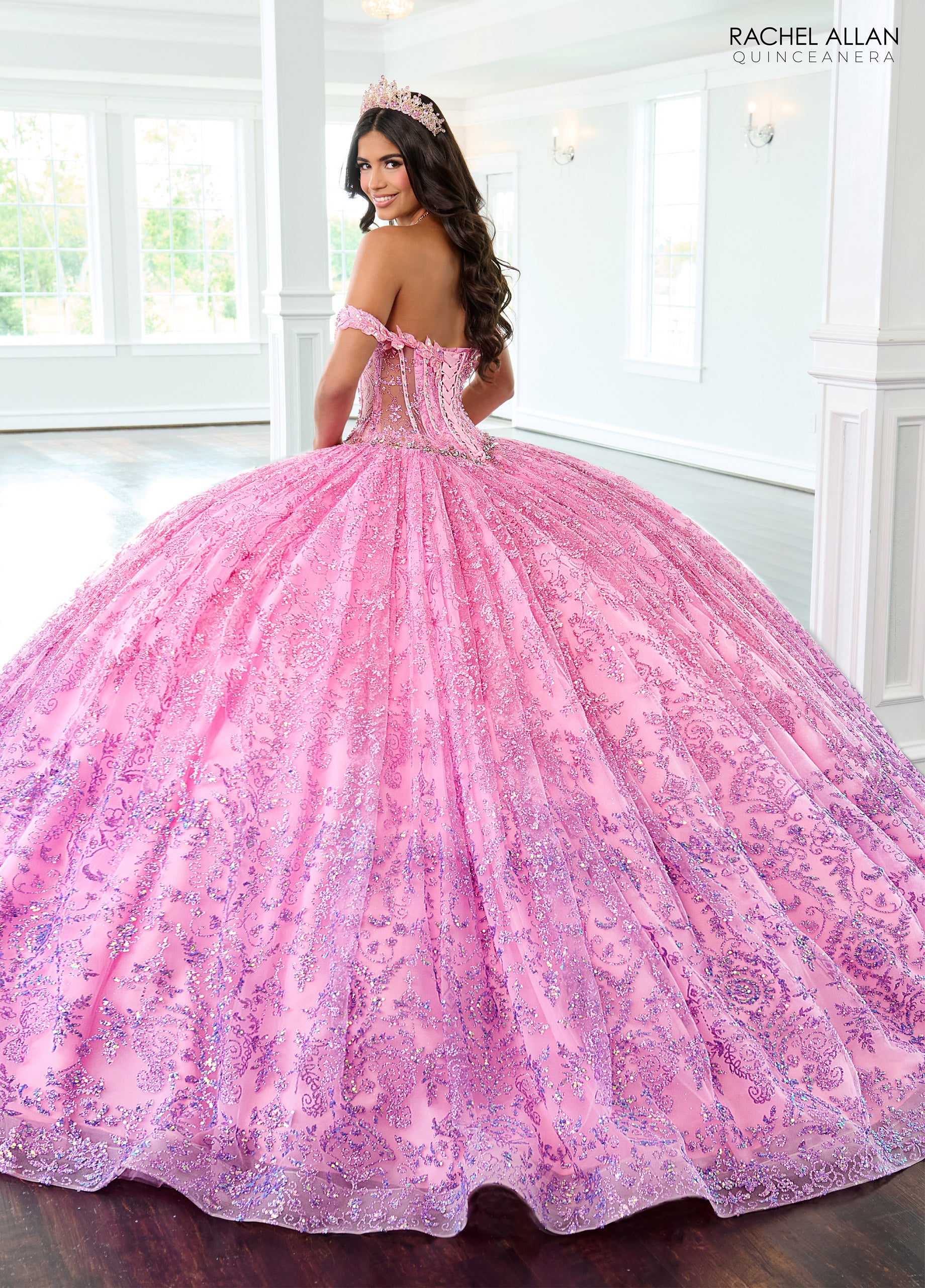 Quinceniera Dresses Long Beaded Ball Gown Glitter Quinceanera Dress Pink Lilac
